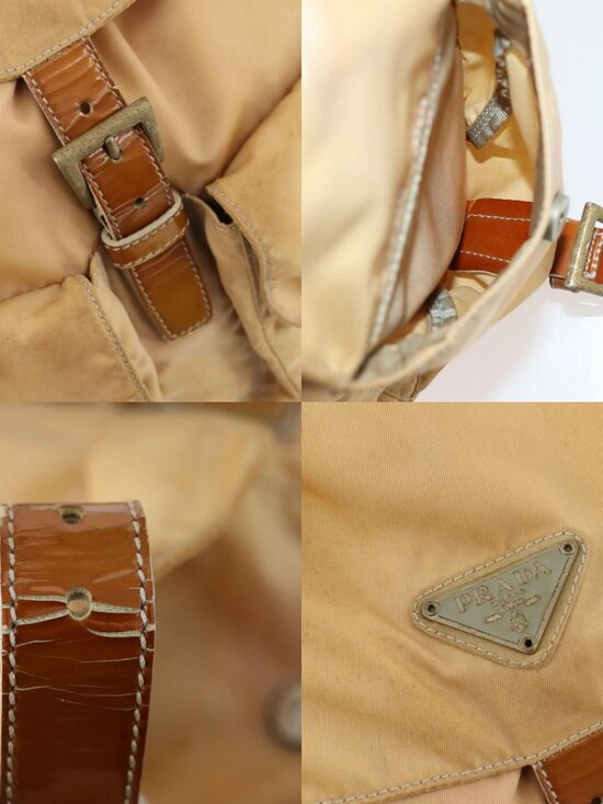 PRADA Backpack Nylon Beige Silver Auth gh1768